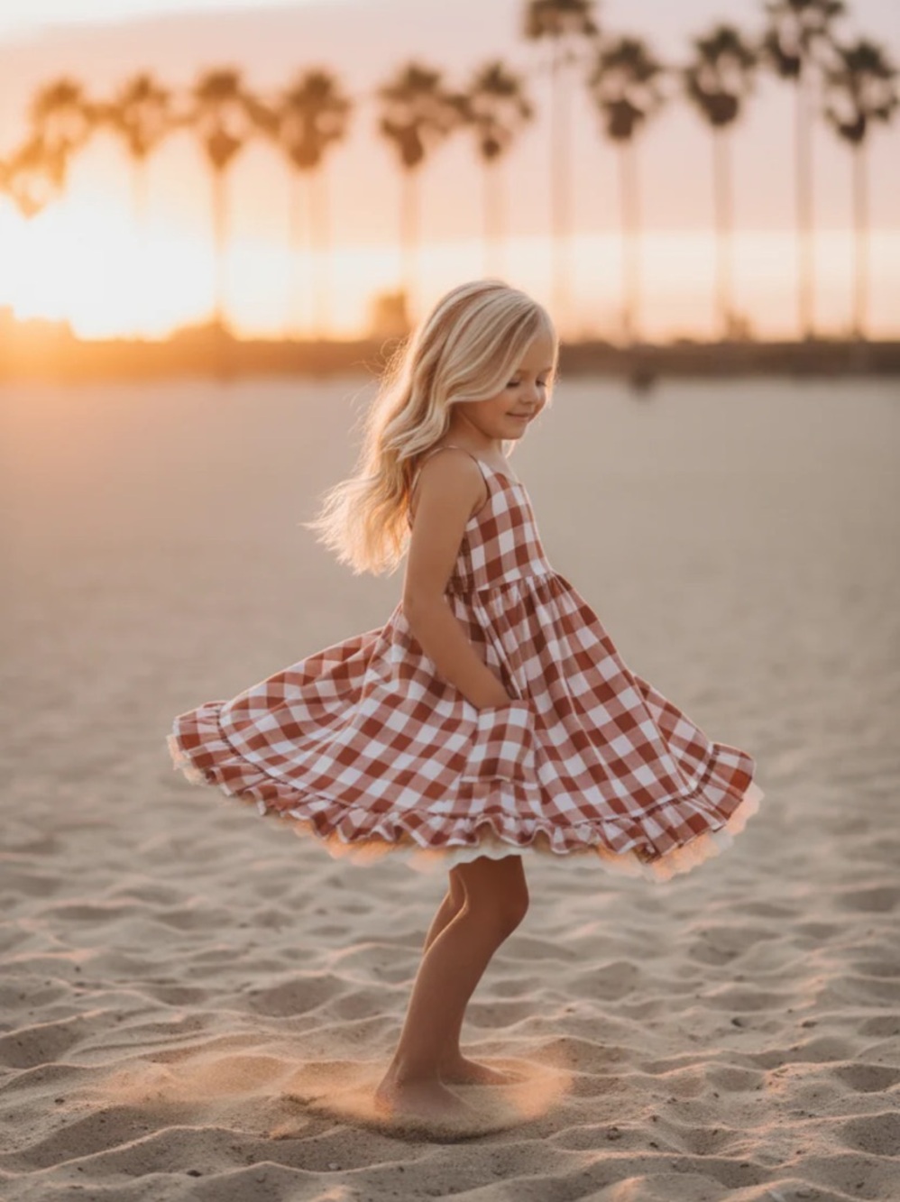 Indie Blue Girls' Rust and White Gingham Sundress